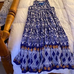 Anthropologie Navy and White Summer Maxi Dress